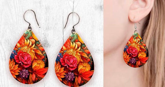 Fall flowers stained glass earrings